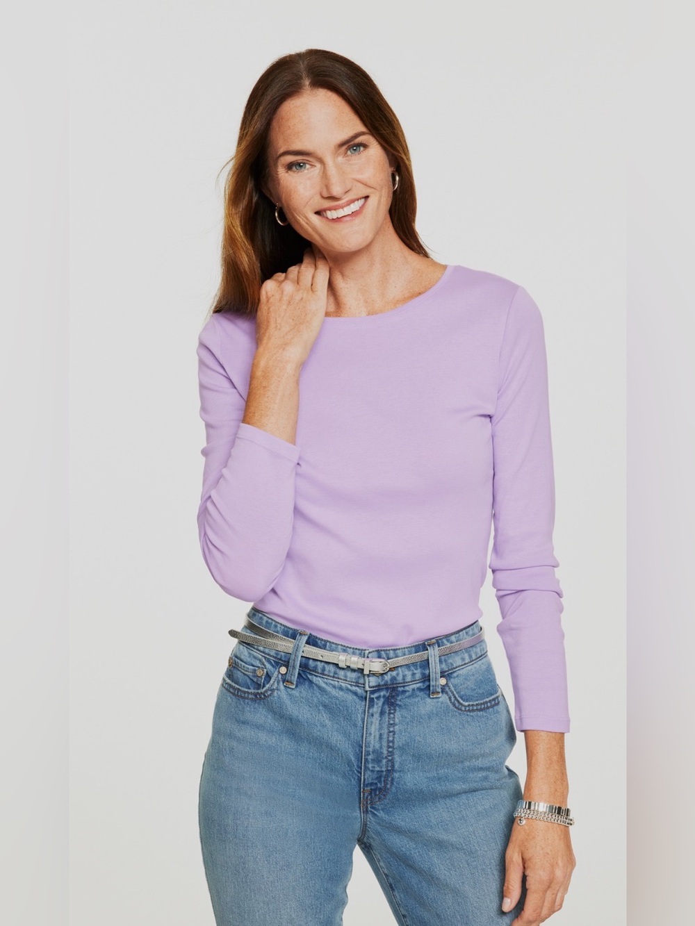 Talbots Long-Sleeve Crewneck Top pink